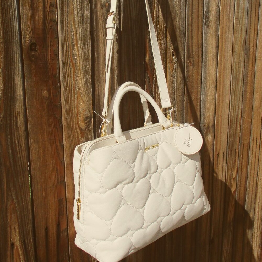 NEW Betsey Johnson Large Bag Dual Handbag Handles + Crossbody Strap in Chalk NWT